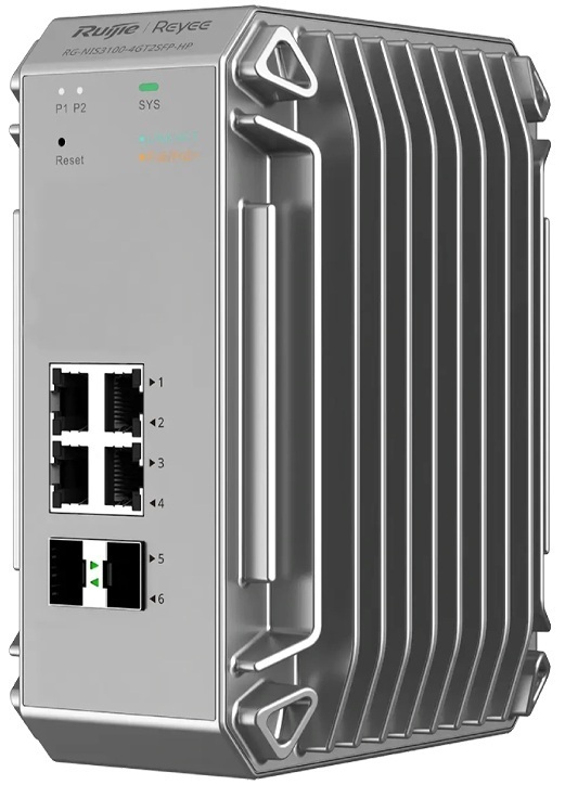 Коммутатор Ruijie Reyee RG-NIS3100-4GT2SFP-HP (4xGE PoE+, 2xSFP Uplink, Cloud Managed, L2, max PoE 120W, industrial, IP4