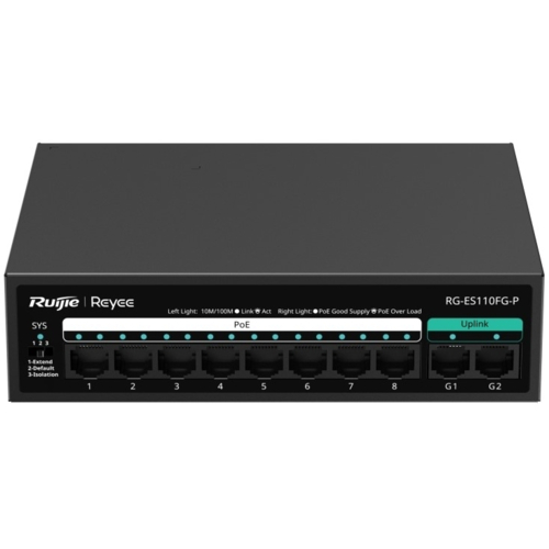 Коммутатор Ruijie Reyee RG-ES110FG-P (8xFE PoE, 2xGE uplink, max PoE 110W)