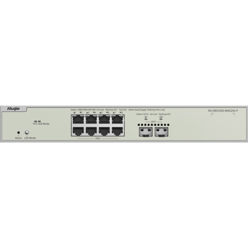 Коммутатор Ruijie Reyee RG-NBS3300-8MG2XS-P (8x2,5GE PoE+, 2xSFP+, max PoE 240W, Desktop Steel Case, Ruijie Cloud, L2+)