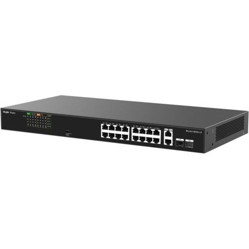 Коммутатор Ruijie Reyee RG-ES118FGS-LP (16xFE PoE+, 2xGE/SFP Uplink, max PoE 120W, Rack-mountable Steel Case)