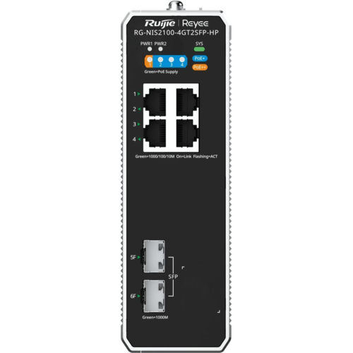 Коммутатор Ruijie Reyee RG-NIS2100-4GT2SFP-HP (3xGE PoE+,1xGE PoE++, 2xSFP Uplink, Cloud Managed, L2, max PoE 180W)