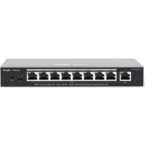 Коммутатор Ruijie Reyee RG-ES209GC-P (8xGE PoE+, 1xGE, max PoE 120W, desktop, steel case, Ruijie Cloud, Web Smart)