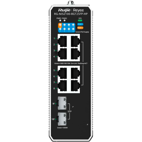 Коммутатор Ruijie Reyee RG-NIS2100-8GT2SFP-HP (7xGE PoE+, 1xGE PoE++, 2xSFP Uplink, Cloud Managed, L2, max PoE 228W)