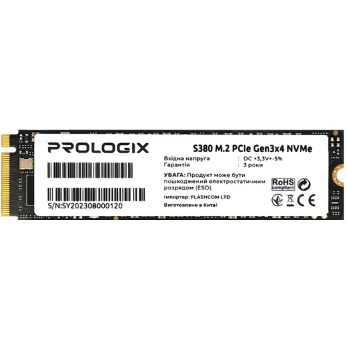 SSD накопитель Prologix S380 M.2 2280 PCIe 3.0 x4 NVMe 3D TLC 512GB (PRO512GS380)