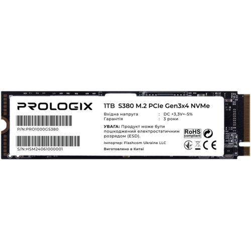 SSD накопитель Prologix S380 M.2 2280 PCIe 3.0 x4 NVMe 3D TLC 1TB (PRO1000GS380)