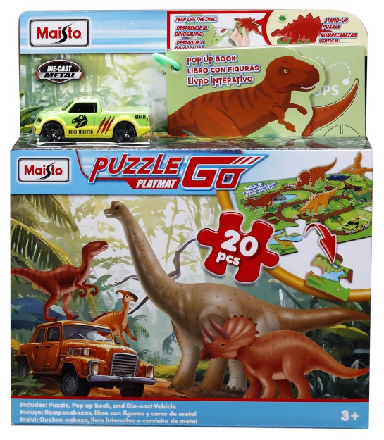 Набір Maisto пазлів Dino Adventure 20 шт з машинкою та книжкою (12679) фото1