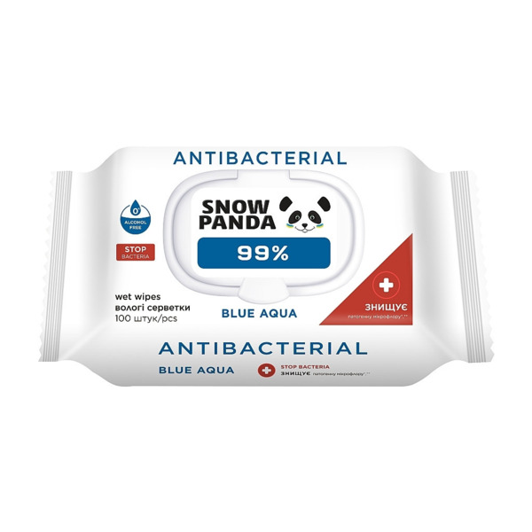 Влажные салфетки Снежная панда Blue Aqua 99% с антимикробным действием 100 шт (4820183972170)