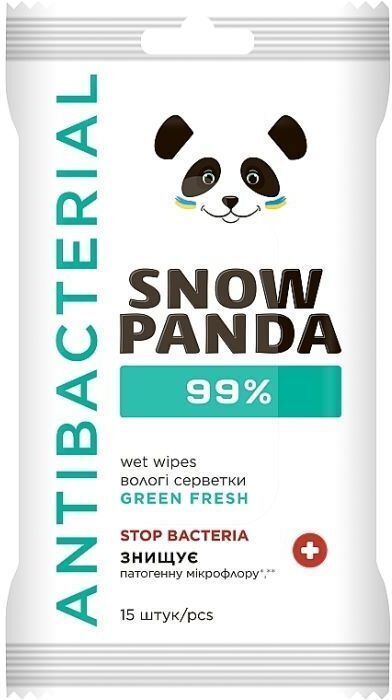 Влажные салфетки Снежная панда Green Fresh 99% с антимикробным действием 15 шт (4820183972118) фото1
