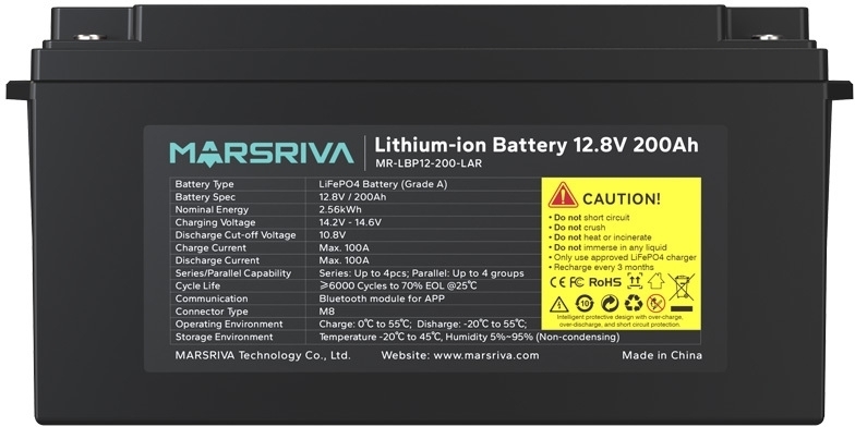 Акумуляторна батарея Marsriva LiFePO4, 12.8V/200Ah, 2.56kWh (MR-LBP12-200-LAR) фото1