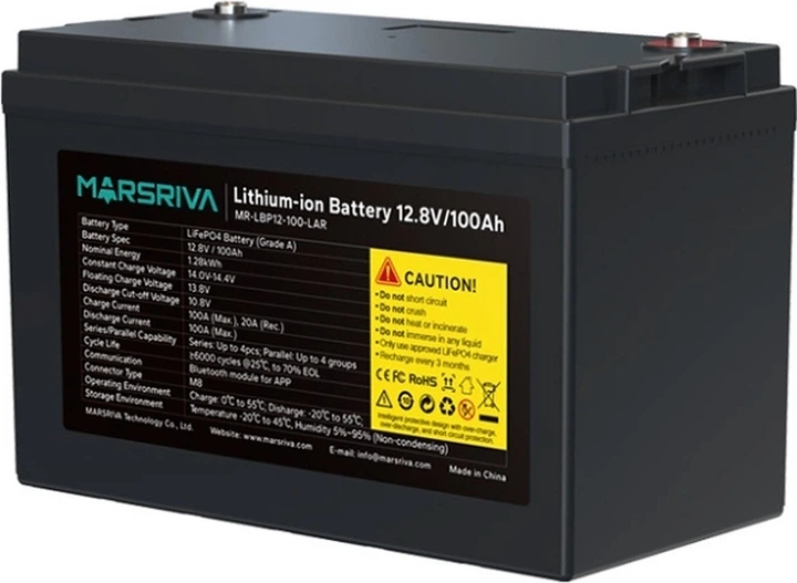 Акумуляторна батарея Marsriva LiFePO4, 12.8V/100Ah, 1.28kWh (MR-LBP12-100-LAR) фото1