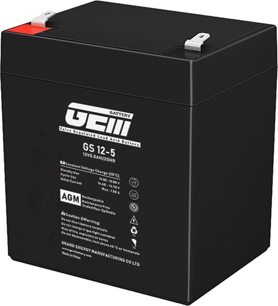 Акумуляторна батарея GEM Battery 12V-5.0Ah, AGM, F1/F2 (GS 12-5) фото1