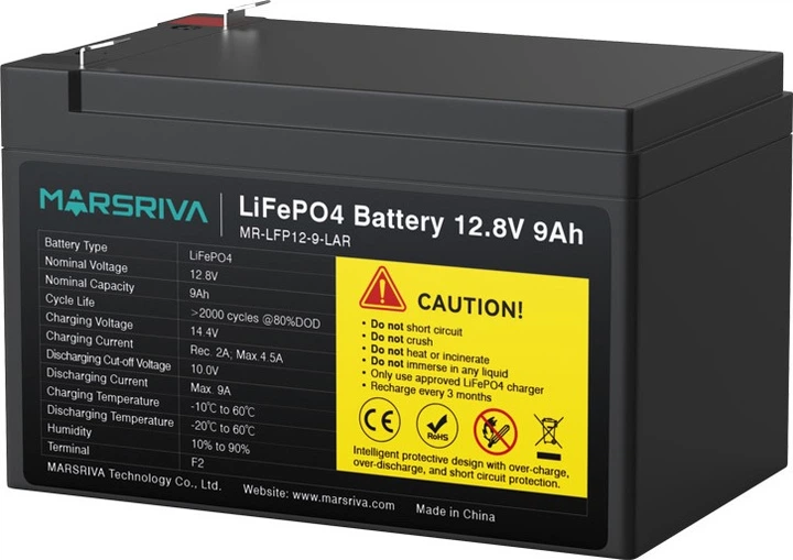 Акумуляторна батарея Marsriva 12.8V, 9.0A (MR-LFP12-9-LAR) фото1