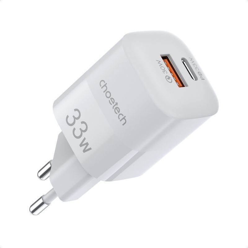 Сетевое зарядное устройство Choetech GaN USB-A/USB-C 33W QC3.0/PD/PPS (PD5006-EU-WH) фото1