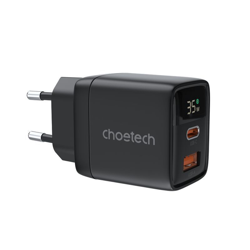 Сетевое зарядное устройство Choetech GaN USB-A/USB-C 35W QC3.0/PD/PPS (PD6052-EU-BK) фото1