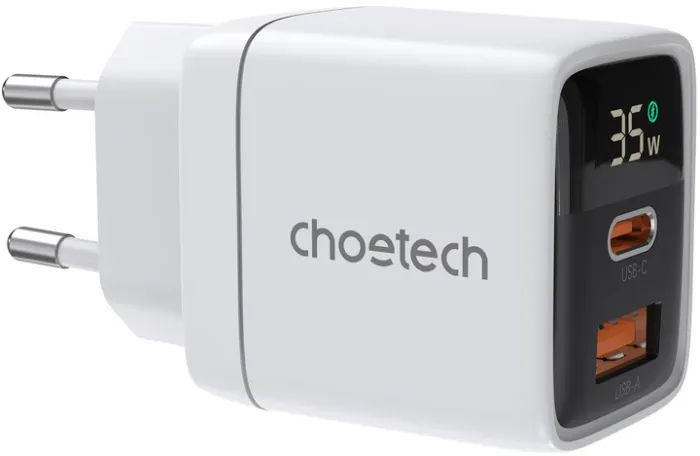 Сетевое зарядное устройство Choetech GaN USB-A/USB-C 35W QC3.0/PD/PPS (PD6052-EU-WH) фото1