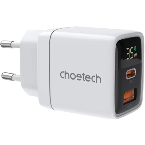 Сетевое зарядное устройство Choetech GaN USB-A/USB-C 35W QC3.0/PD/PPS (PD6052-EU-WH)