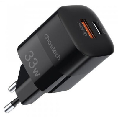 Сетевое зарядное устройство Choetech GaN USB-A/USB-C 33W QC3.0/PD/PPS (PD5006-EU-BK) фото1