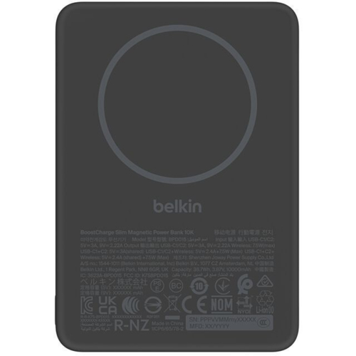 Портативное зарядное устройство Power Bank Belkin 10000мАч, Slim Magnetic Wireless, черный