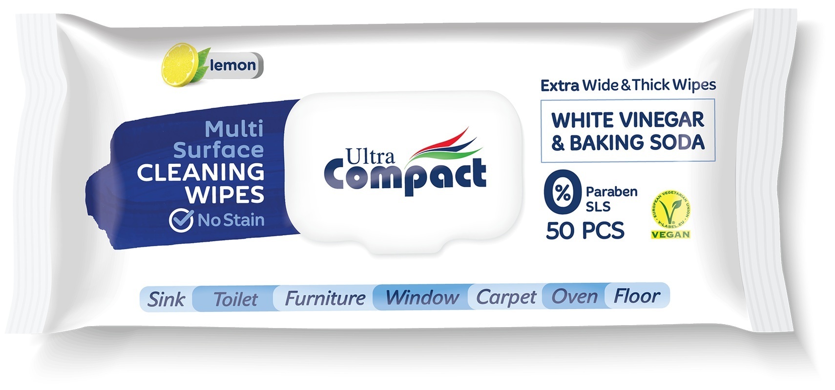 Салфетки влажные Ultra Compact для уборки с клапаном лимон 50 шт. фото1