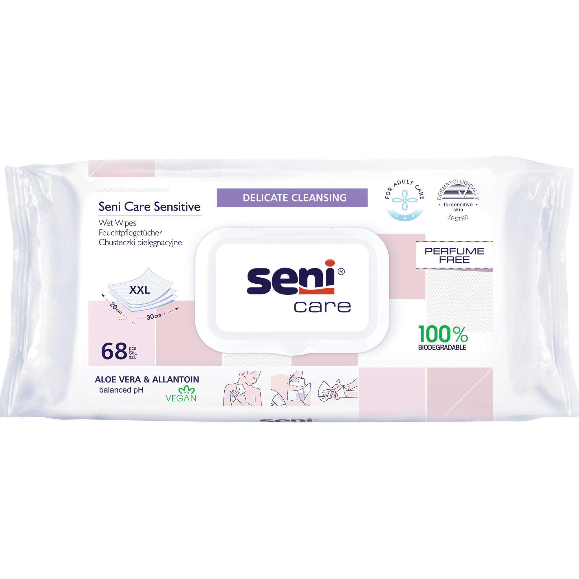 Серветки вологі для догляду за шкірою Seni Care Sensitive 68 шт. фото1