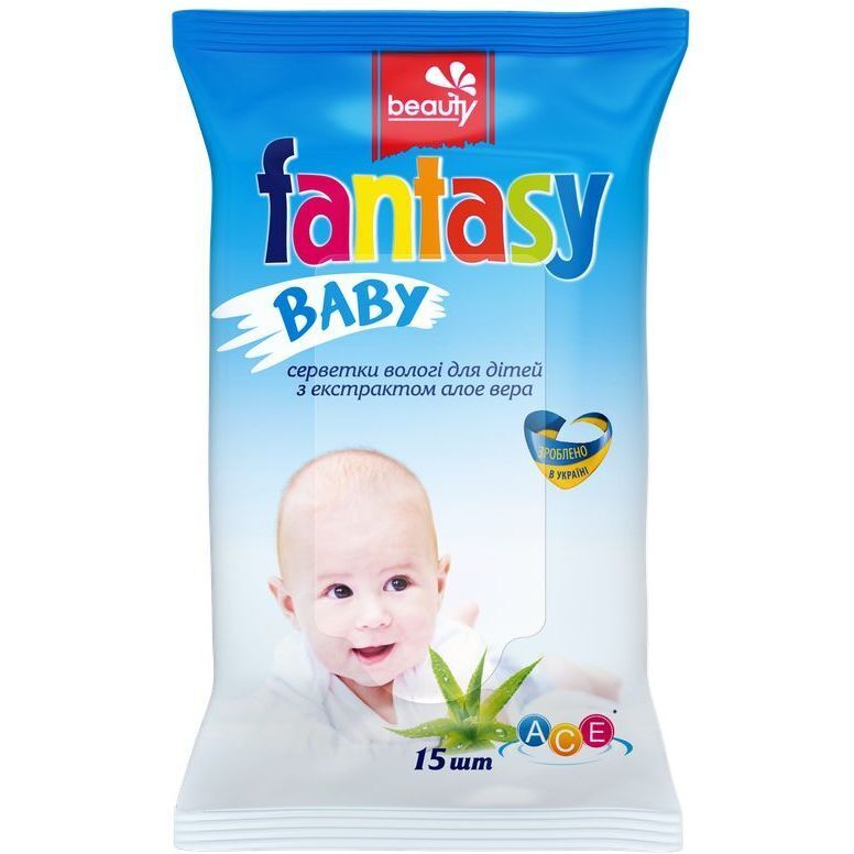 Салфетки влажные Fantasy Baby с экстрактом алоэ вера 15 шт. фото1