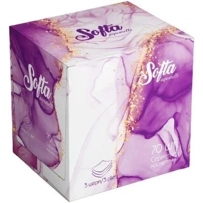 Салфетки косметические Chisto Softa Violet, сухие трехслойные, 70 шт. фото1