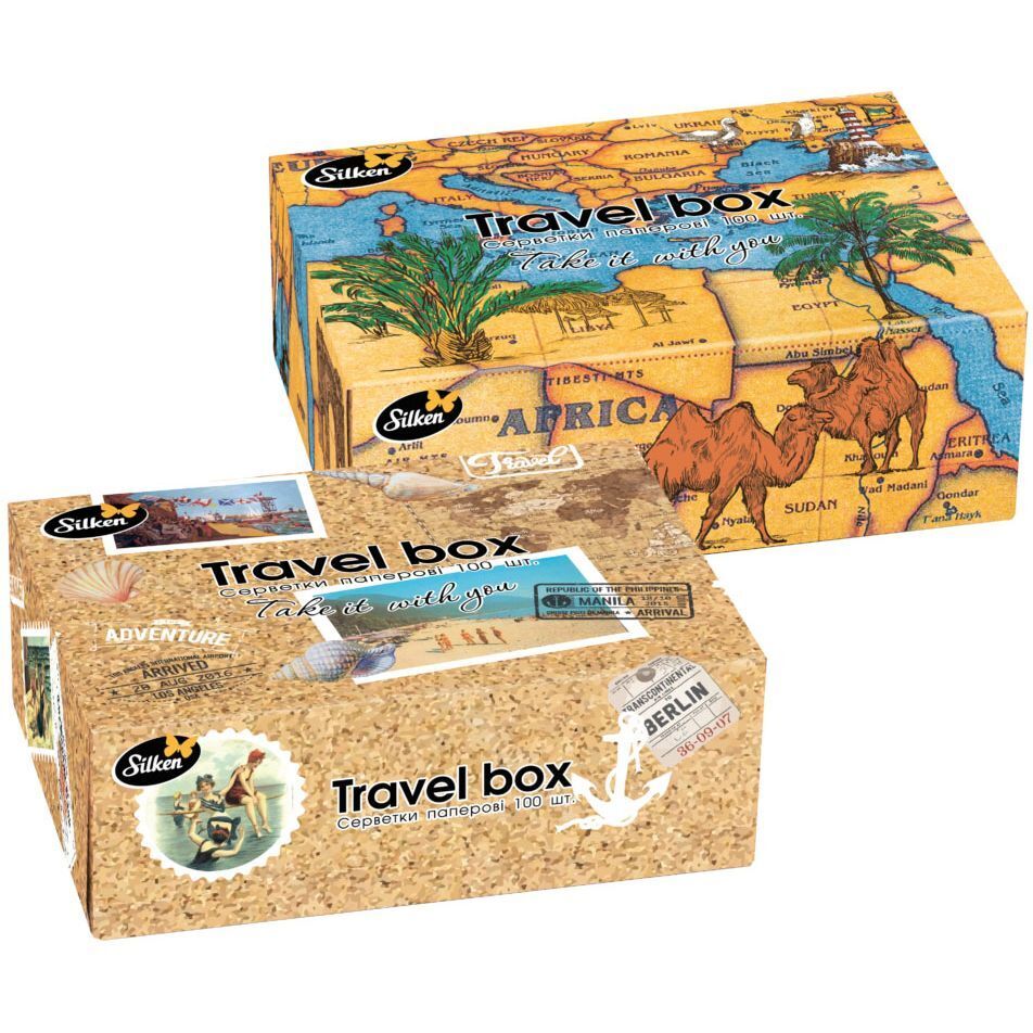 Серветки паперові Silken Travel Box 2 шари 100 шт. 1 коробка фото1