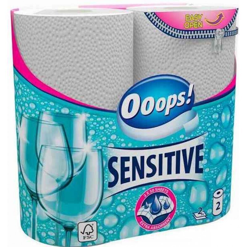Полотенца Ooops! Sensitive двухслойные 50 отрывов 2 рулона фото1