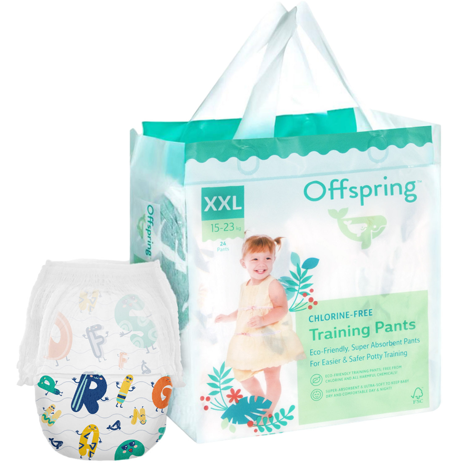 Підгузки-трусики Offspring ABC Dance розмір XXL (15-23 кг) 24 шт. (DP-OI-FAP-XXL24P-ABC) фото1