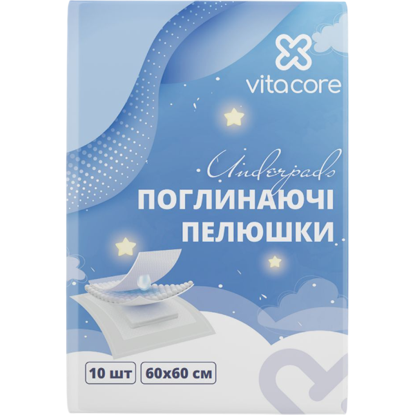 Пелюшки поглинаючі VitaCore 60 х 60 см 10 шт. фото1
