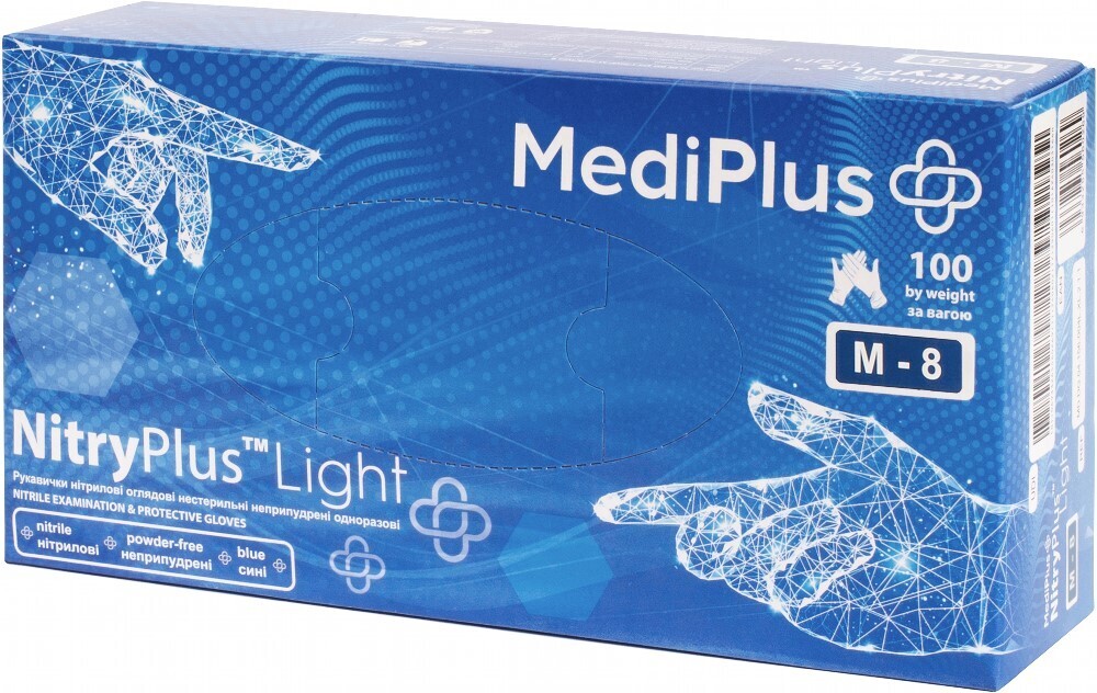 Перчатки нитриловые MediPlus NitryPlus light синие размер M 100 шт. (6933265560245) фото1