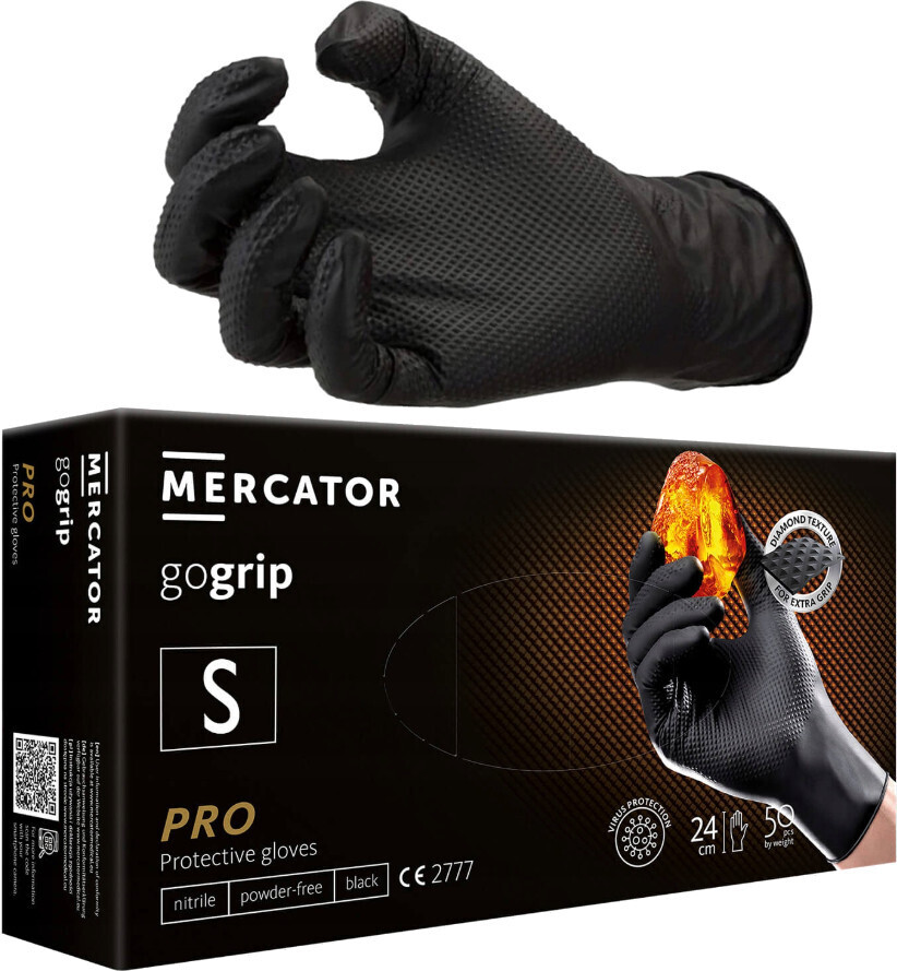Перчатки нитриловые смотровые неприпудренные нестерильные Mercator gogrip S black 50 шт/уп фото1