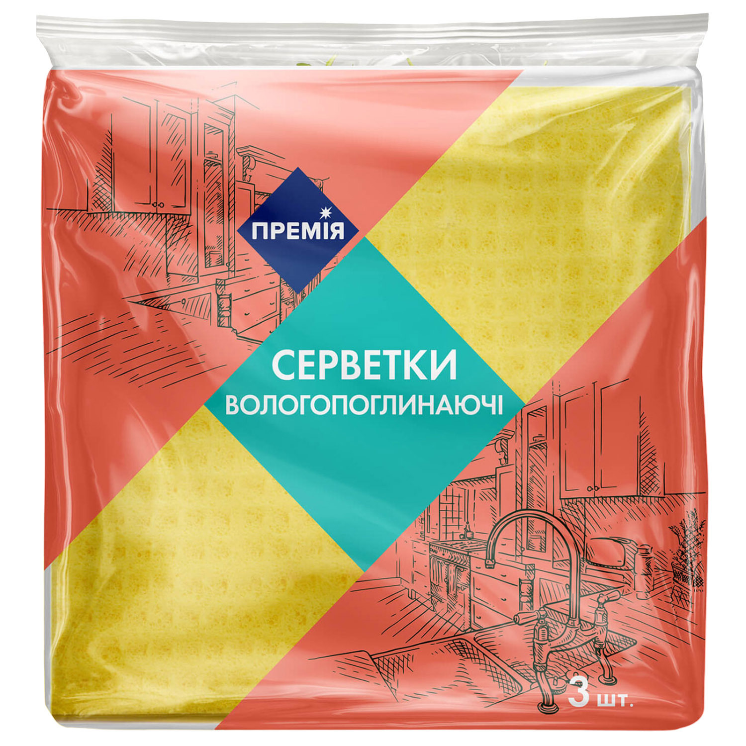 Салфетки для уборки Премія влаговпитывающие 3 шт. фото1