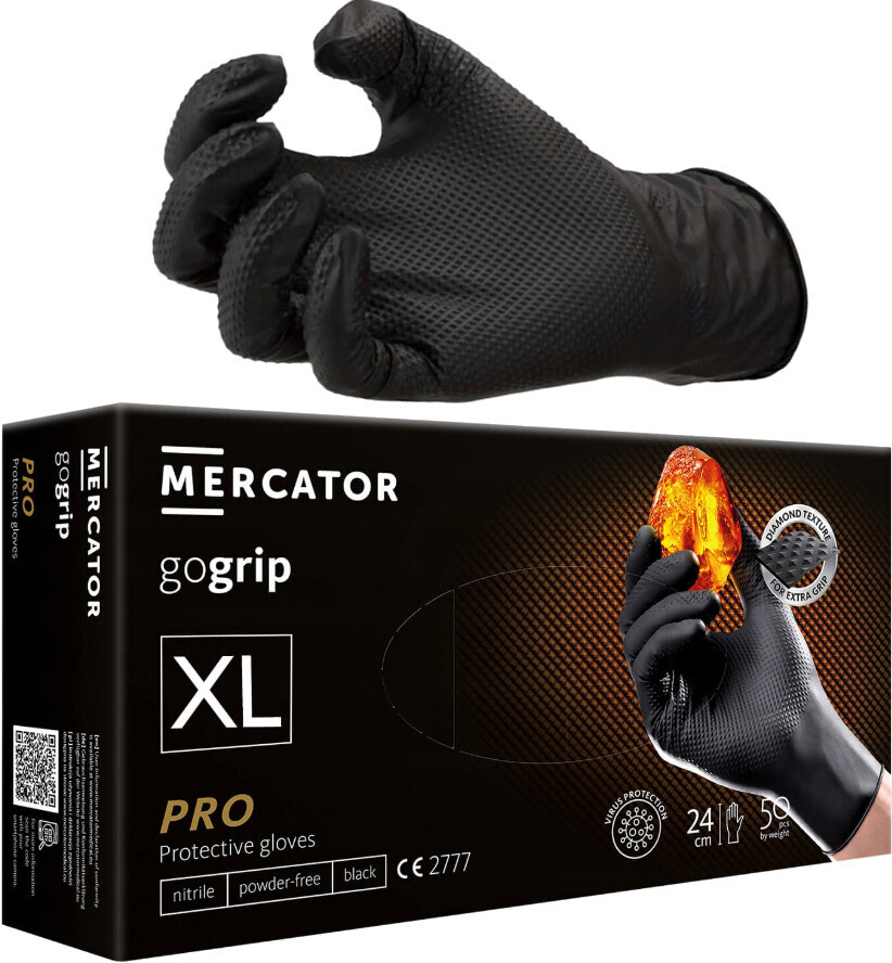 Перчатки нитриловые смотровые неприпудренные нестерильные Mercator gogrip XL black 50 шт/уп фото1