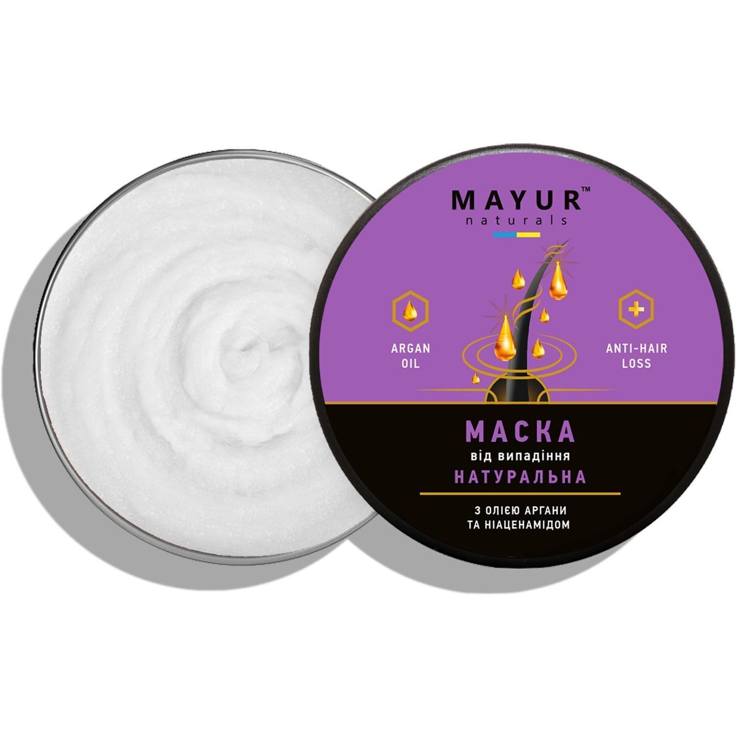 Маска для волос Mayur натуральная против выпадения регенерирующая с аргановым маслом и ниаценамидом фото1