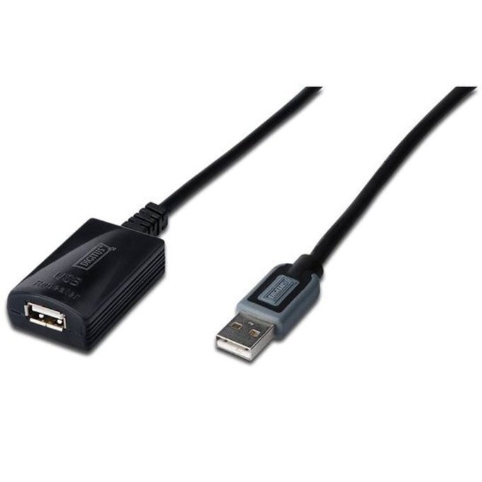 Кабель Digitus USB 2.0 (AM/AF) 10.0m, активный, Black (DA-73100-1) фото 