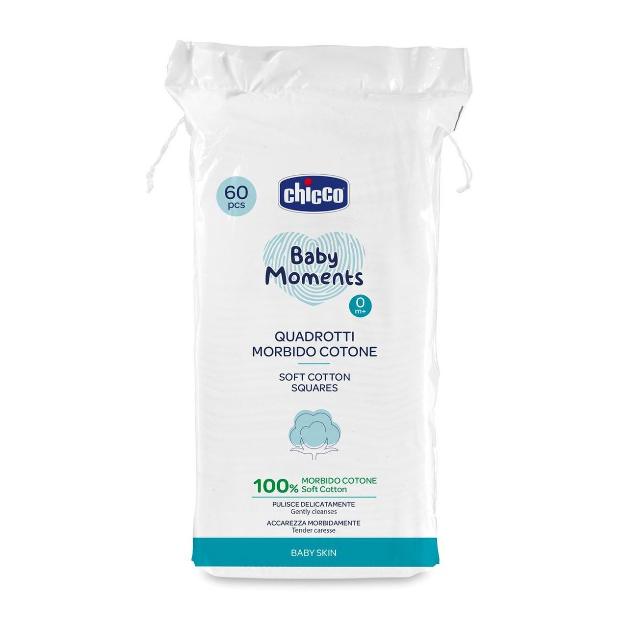 Детские салфетки Chicco Baby Moments хлопчатобумажные, 60 шт. (10609.00) фото1