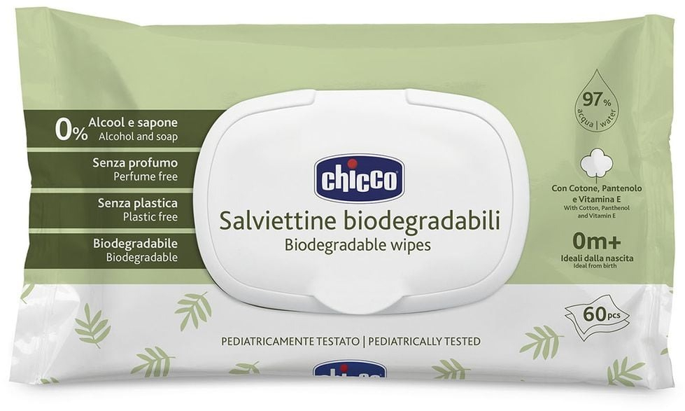 Детские влажные салфетки Chicco с пантенолом биоразлагаемые 60 шт. (12050.70) фото1