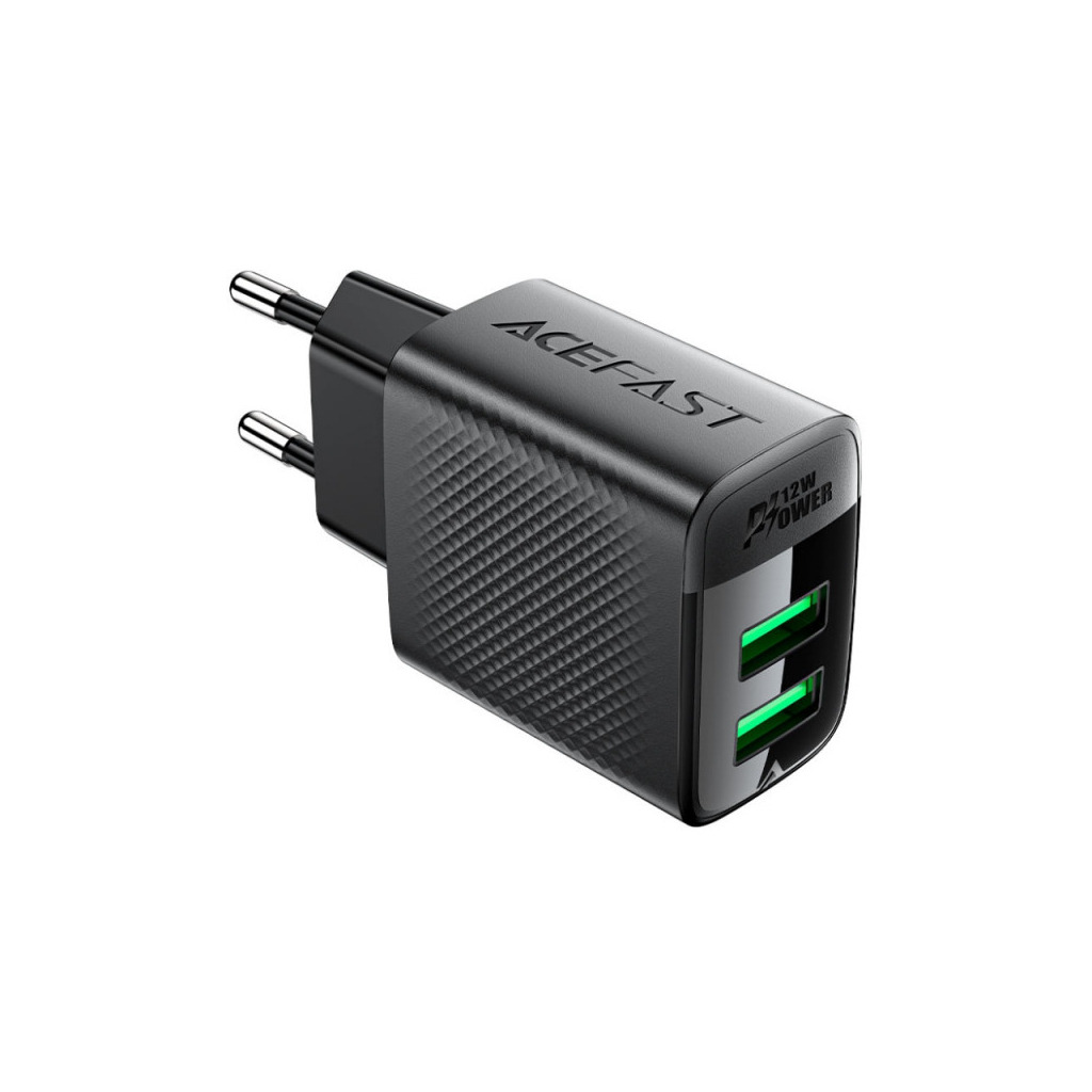 Зарядний пристрій Acefast 2xUSB 12W (USB-Ax2) A86 Black (6974316283270) фото1