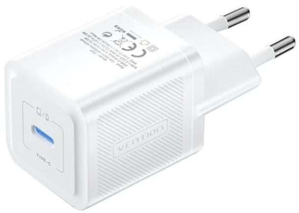 Зарядний пристрій 1xUSB-C 20W GaN + USB-C cable М-М White Vention фото1