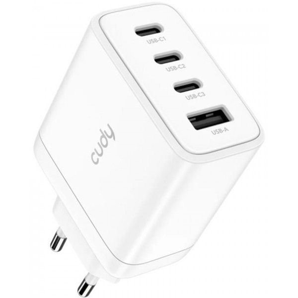 Зарядное устройство 4xUSB 65W, (4-Port 65W USB-C Charger with EU Plug, GaN, 3 x USB-C (65W max),1 x US