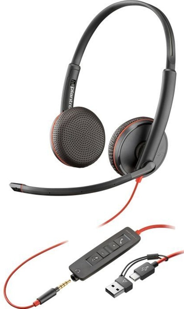 Гарнитура Poly BlackWire C3225 USB-C HS Stereo +3.5mm Plug +USB-C/A Adapter (Bulk)