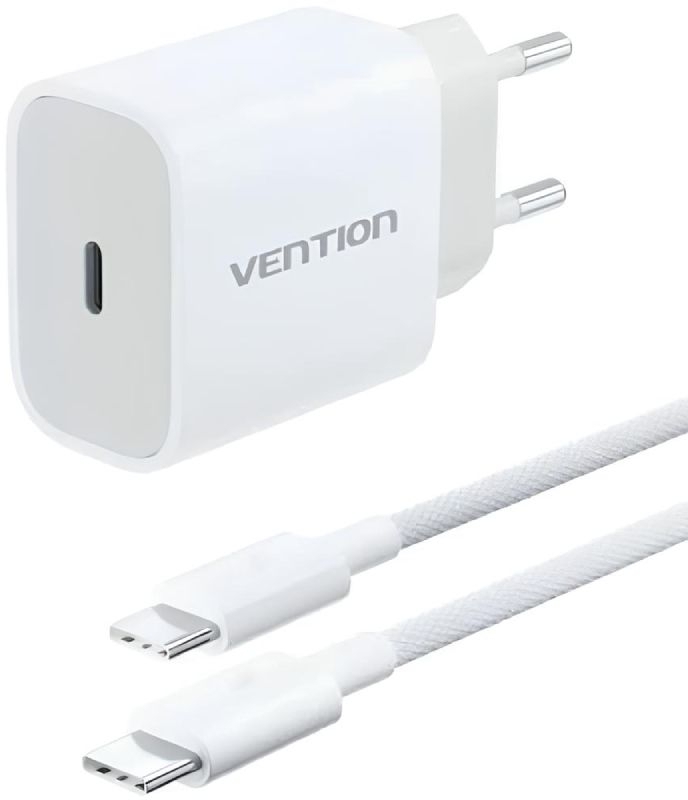 Зарядний пристрій 1xUSB-C 20W + USB-C cable М-М White Vention фото1