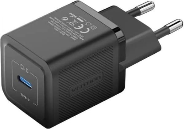 Зарядний пристрій Vention 1xUSB-C 20W GaN + USB-C cable М-М Black (TZ-FEPB0-EU-01) фото1