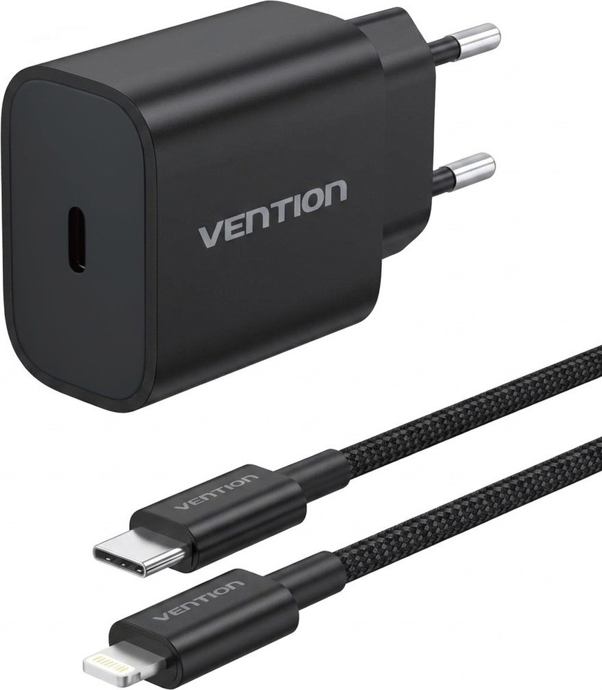 Зарядное устройство Vention 1xUSB-C 20W + USB-C to Lightning cable М-М Black (G17B0-EU) фото1