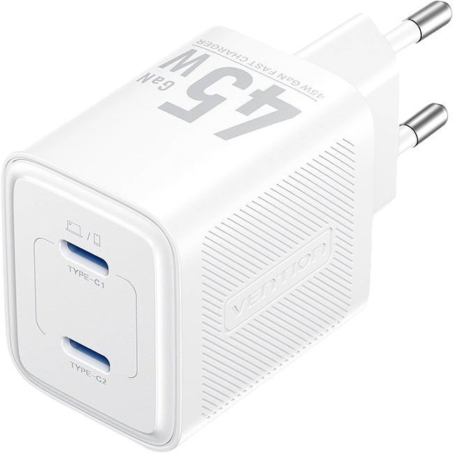 Зарядний пристрій Vention 45W 2xUSB-С GaN White (FEFW0-EU) фото1