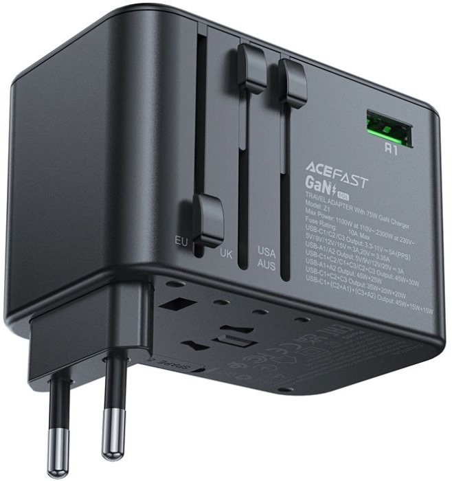 Зарядний пристрій 75W (3xUSB-C + 2xUSB-A) Gan Z1 Fast Charger Black (6974316282495) фото1
