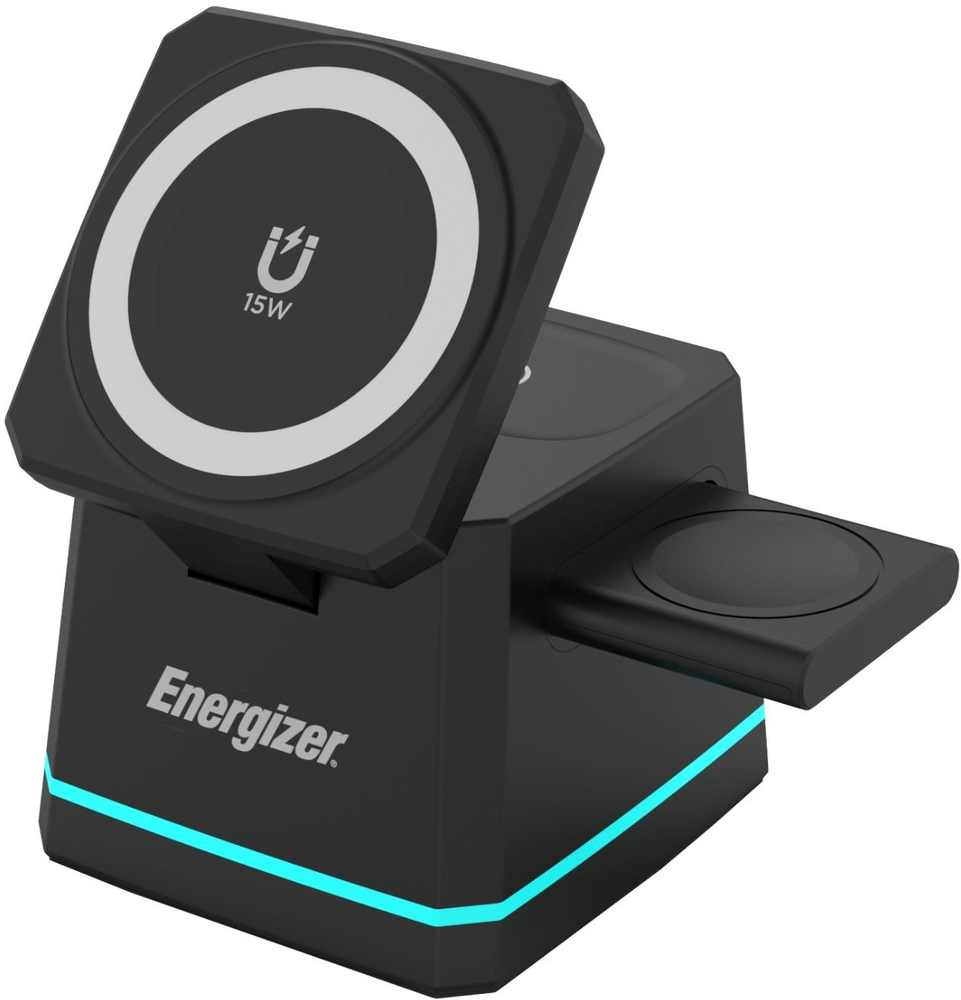Беспроводное зарядное устройство Energizer 15W 3-in-1 Magnetic Wireless Fast Charger Black (WCP307) фото1