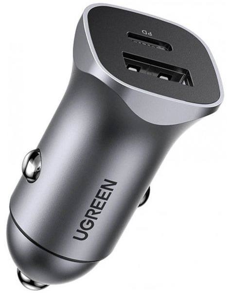 Автозарядка Ugreen 2xUSB 30W (USB-A + USB-C) QC 4.0 Сіра (EC305) фото1