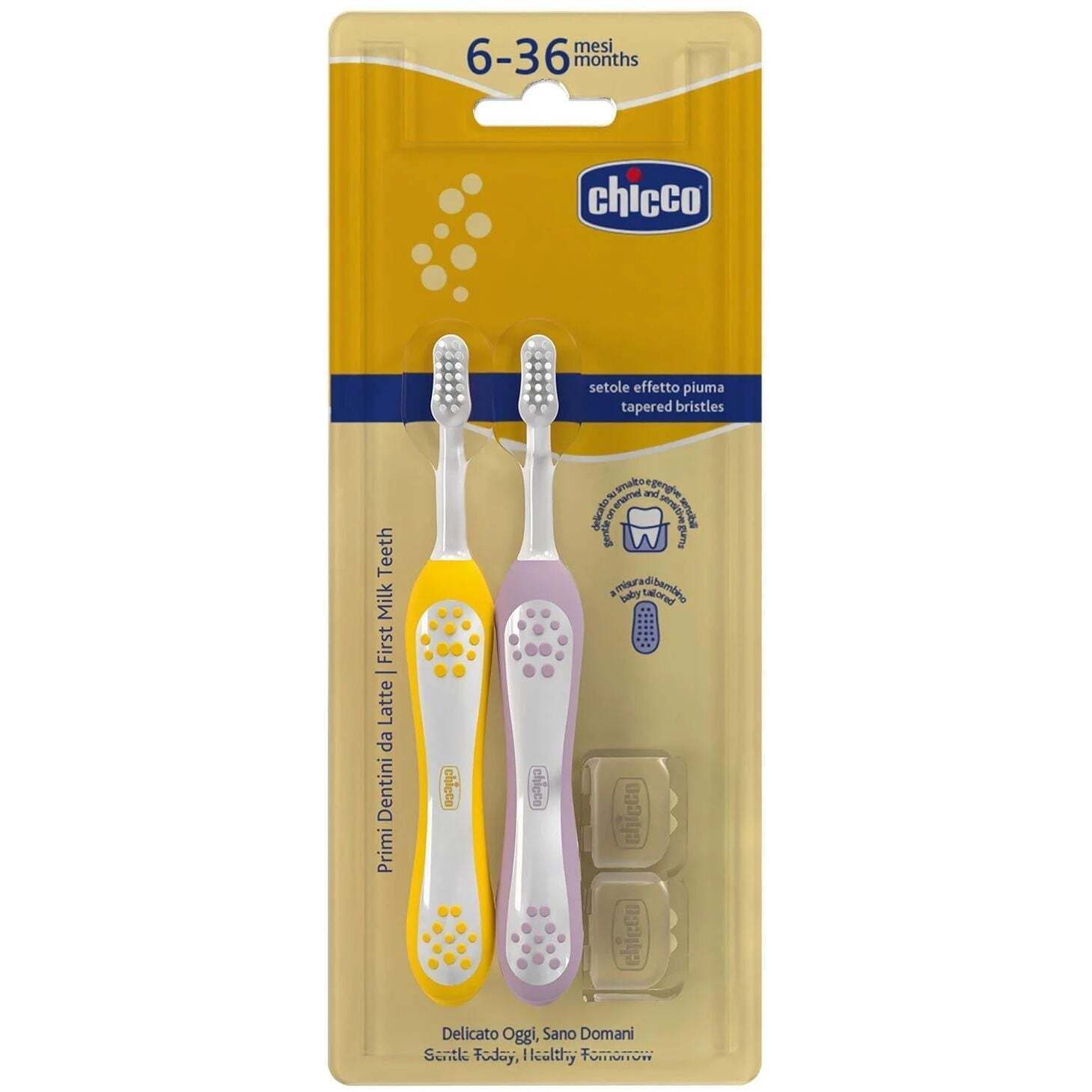 Зубная щетка Chicco для первых зубов 2 шт. желтая с сиреневым (12082.00) фото1